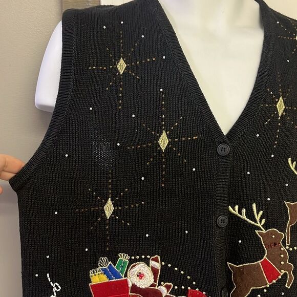 Bobbie Brooks Women’s V-neck Christmas Beading Embroidery Sleeveless Vest-L - Picture 7 of 16